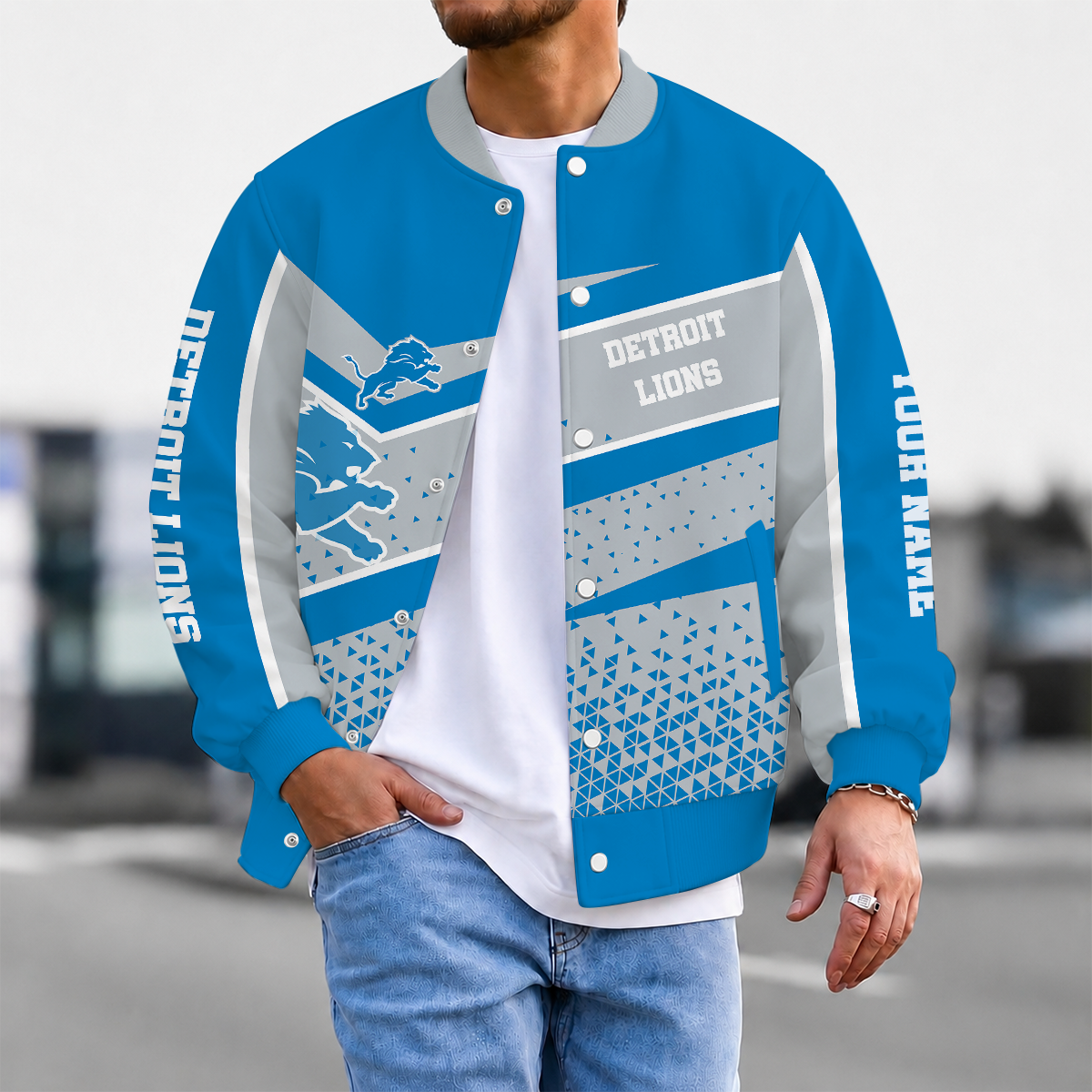 LIMITED EDITION - NEW CUSTOMIZED NFL04 DTL DETROIT LIONS SATIN VARSITY & BASEBALL JACKET