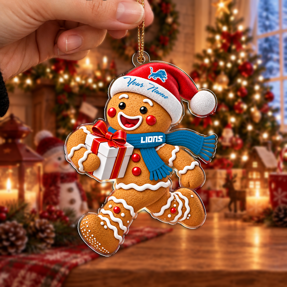 FINAL SALE - NEW CUSTOMIZED NFL04 DTL DETROIT LIONS CHRISTMAS ACRYLIC ORNAMENT