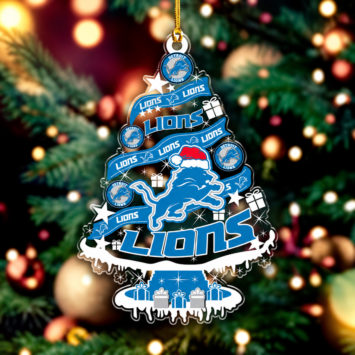 SPECIAL EDITION - NEW CUSTOMIZED NFL04 DTL DETROIT LIONS CHRISTMAS ACRYLIC ORNAMENT