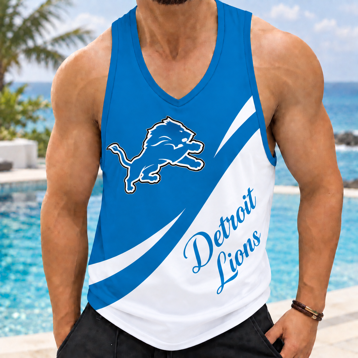 ELITE EDITION - NEW CUSTOMIZED NFL04 DTL DETROIT LIONS MEN'S TANK TOP