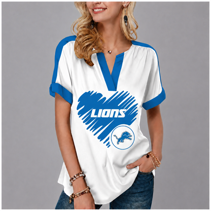 LIMITED EDITION - NEW CUSTOMIZED NFL04 DTL DETROIT LIONS V-NECK FEMALE SHIRT