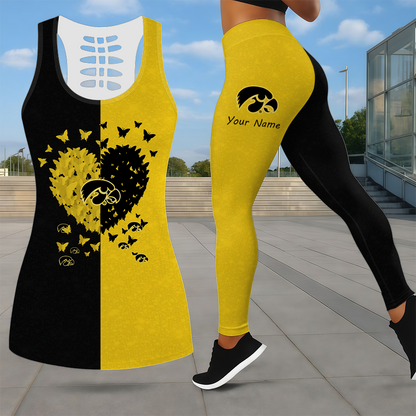LIMITED EDITION - NEW CUSTOMIZED NCAA CFH04 IWH IOWA HAWKEYES LEGGINGS & HOLLOW TANK TOP SET