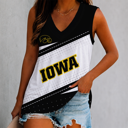 ELITE EDITION - NEW CUSTOMIZED NCAA CFH04 IWH IOWA HAWKEYES WOMEN'S V-NECK TANK TOP