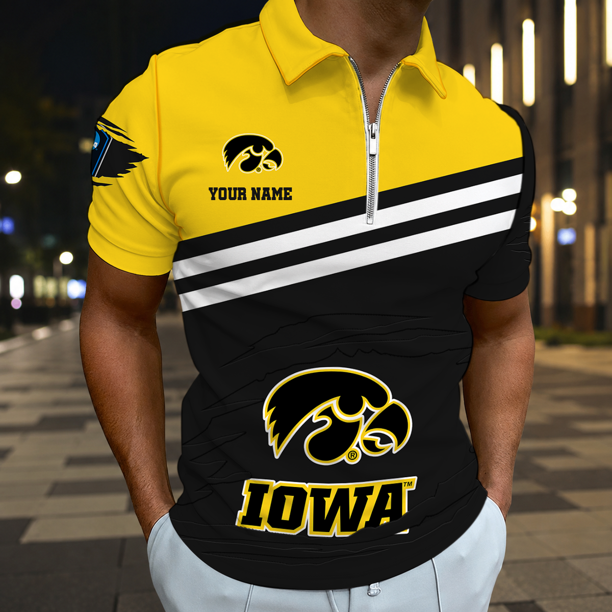 VIRAL EDITION - NEW CUSTOMIZED NCAA CFH04 IWH IOWA HAWKEYES POLO SHIRT, ZIP POLO SHIRT & T-SHIRTS
