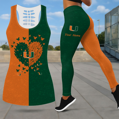 LIMITED EDITION - NEW CUSTOMIZED NCAA CWS04 MIH MIAMI HURRICANES LEGGINGS & HOLLOW TANK TOP SET