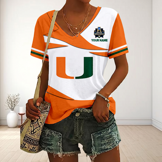 VIRAL EDITON - NEW CUSTOMIZED CWS NCAA04 MIH MI HURRICANES V-NECK FEMALE SHIRT