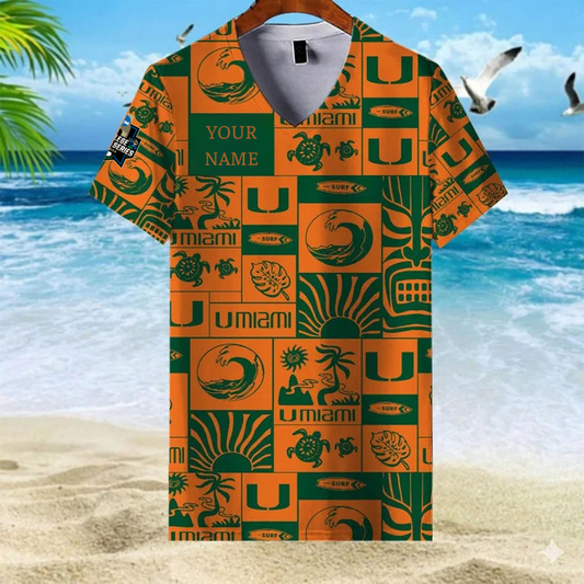 LIMITED EDITION - NEW CUSTOMIZED NCAA CWS04 MIH MI HURRICANES V-NECK FEMALE SHIRT