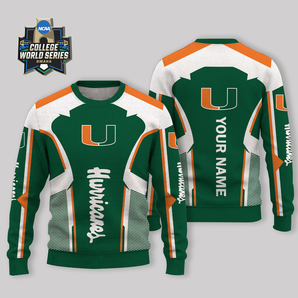 LIMITED EDITION - NEW CUSTOMIZED NCAA CWS04 MIH MIAMI HURRICANES UGLY SWEATER