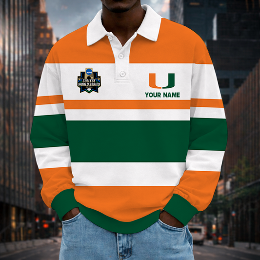 MEGA SALE - NEW CUSTOMIZED CWS NCAA04 MIH MI HURRICANES UNISEX LONG SLEEVE POLO