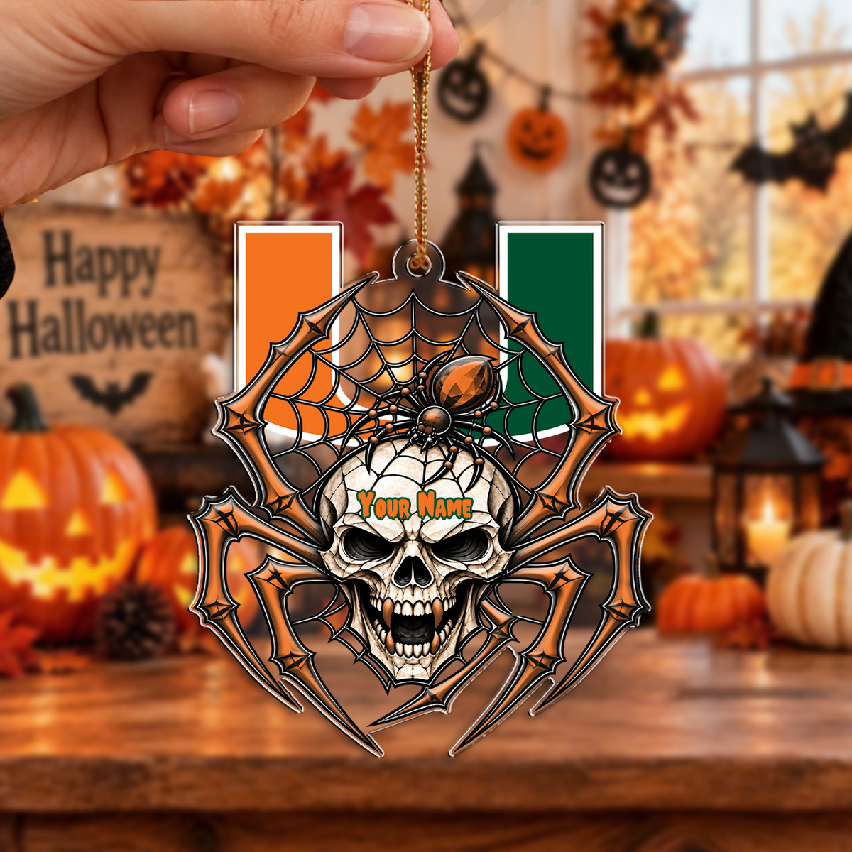 FINAL SALE - NEW CUSTOMIZED NCAA CWS04 MIH MIAMI HURRICANES HALLOWEEN ACRYLIC ORNAMENT