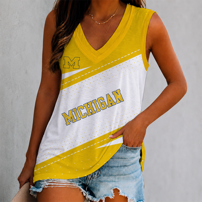 VIRAL EDITION - NEW CUSTOMIZED NCAA MFF04 MIW MICHIGAN WOLVERINES WOMEN'S V-NECK TANK TOP
