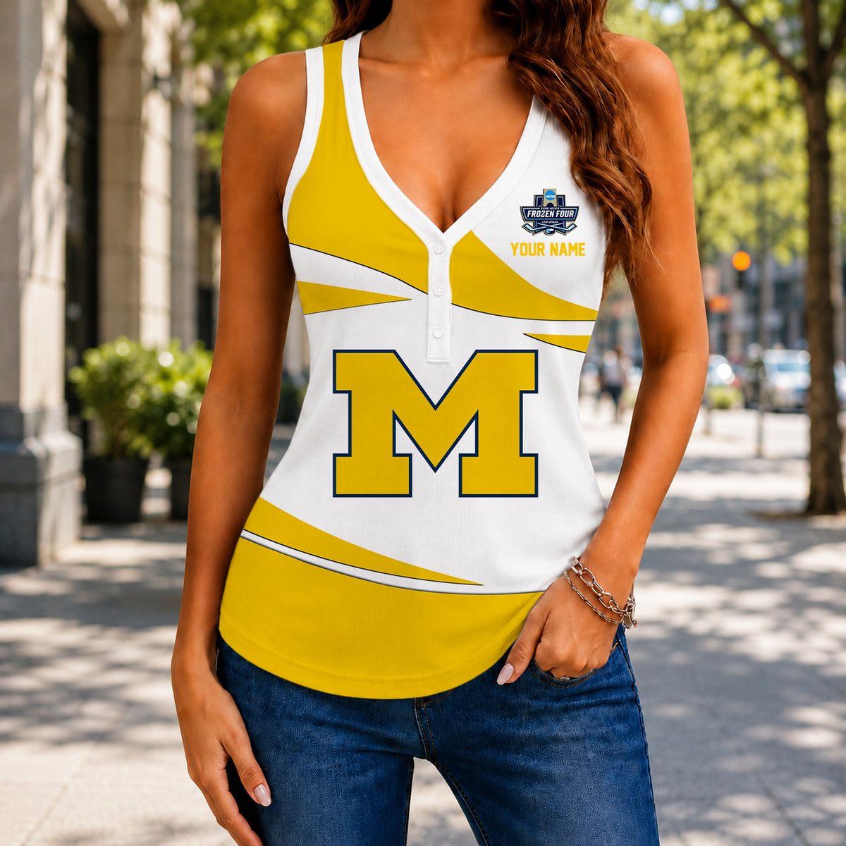 SPECIAL EDITION - NEW CUSTOMIZED NCAA MFF04 MIW MICHIGAN WOLVERINES WOMEN'S V-NECK TANK TOP