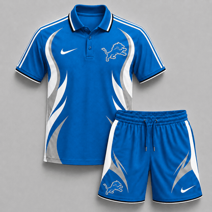 EXCLUSIVE EDITION - NEW CUSTOMIZED | NFL04 DTL DETROIT LIONS POLO SHIRT & SHORT PANTS SET