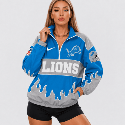 ELITE EDITION - NEW CUSTOMIZED | NFL04 DTL DETROIT LIONS V-NECK ZIPPER SWEATSHIRT JACKET