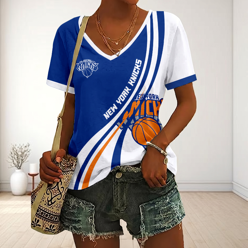 FINAL SALE - NEW CUSTOMIZED NBA04 NYK NEW YORK KNICKS V-NECK FEMALE SHIRT