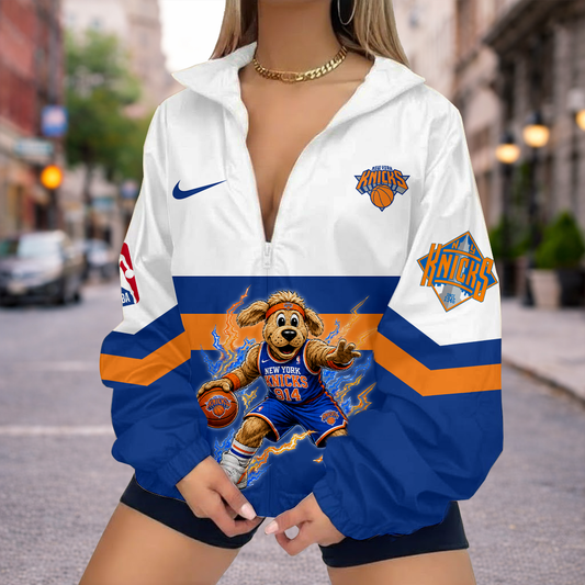 FINAL SALE - NEW CUSTOMIZED NBA04 NYK NEW YORK KNICKS V-NECK ZIPPER SWEATSHIRT JACKET