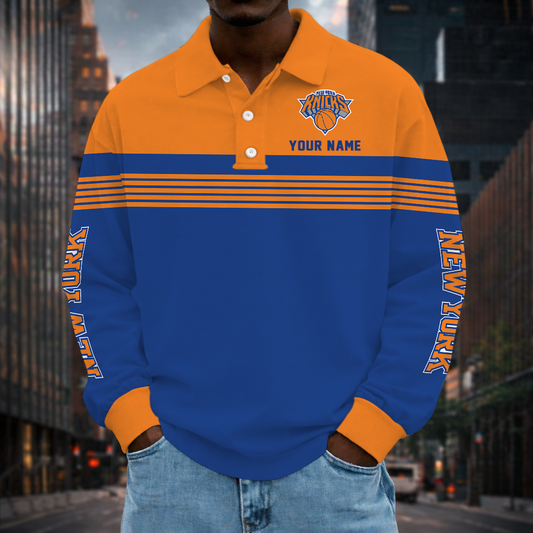 VIRAL EDITION - NEW CUSTOMIZED NBA04 NYK NEW YORK KNICKS MEN LONG SLEEVE POLO