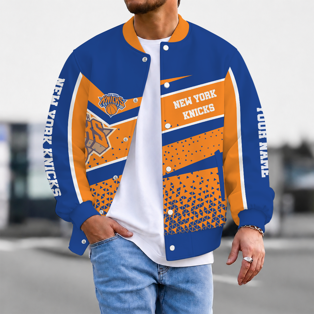 SPECIAL EDITION - NEW CUSTOMIZED NBA04 NYK NEW YORK KNICKS BASEBALL JACKET, SATIN VARSITY JACKET