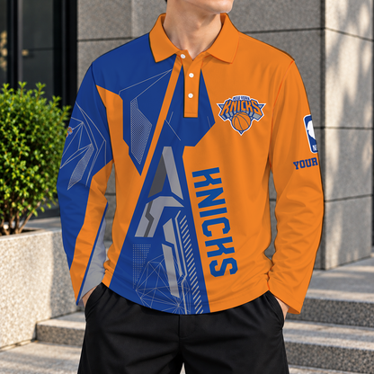 LIMITED EDITION - NEW CUSTOMIZED NBA04 NYK NEW YORK KNICKS MEN'S LONG SLEEVE POLO