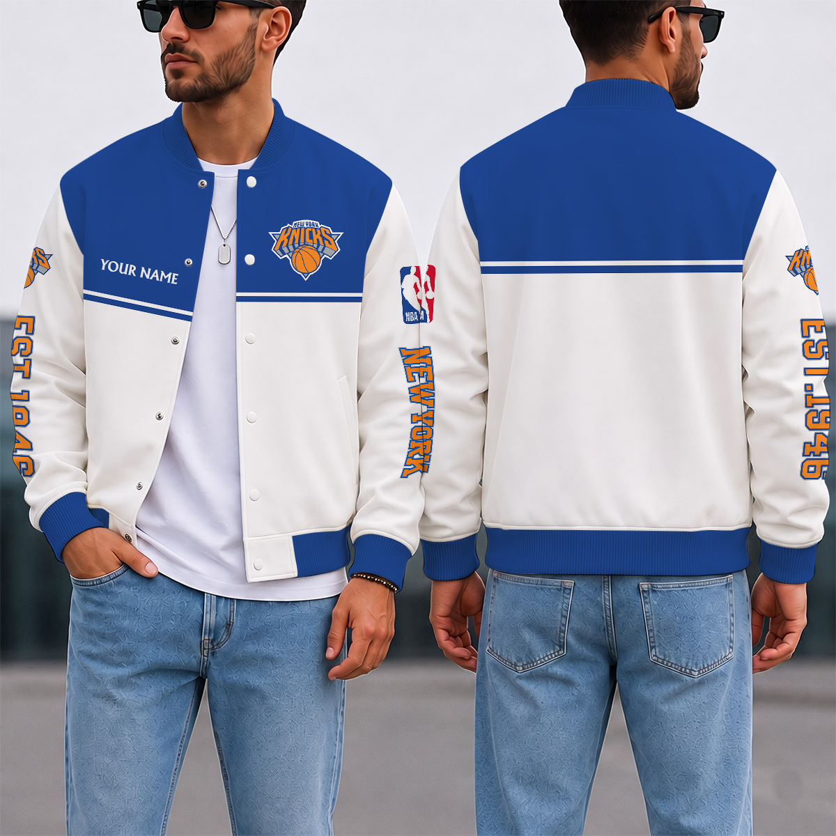 EXCLUSIVE EDITION - NEW CUSTOMIZED NBA04 NYK NEW YORK KNICKS BASEBALL JACKET, SATIN VARSITY JACKET