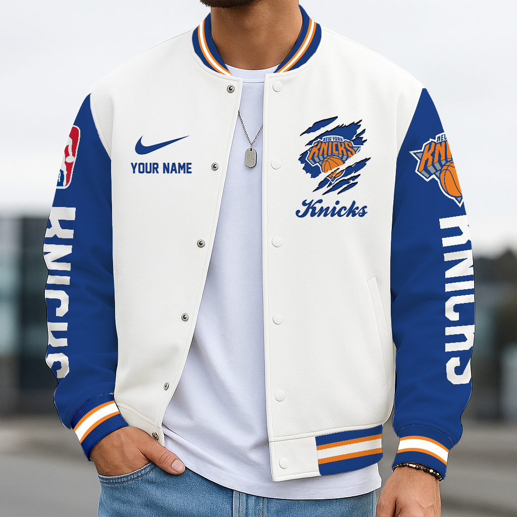 FINAL SALE - NEW CUSTOMIZED NBA04 NYK NY KNICKS BASEBALL JACKET, SATIN VARSITY JACKET