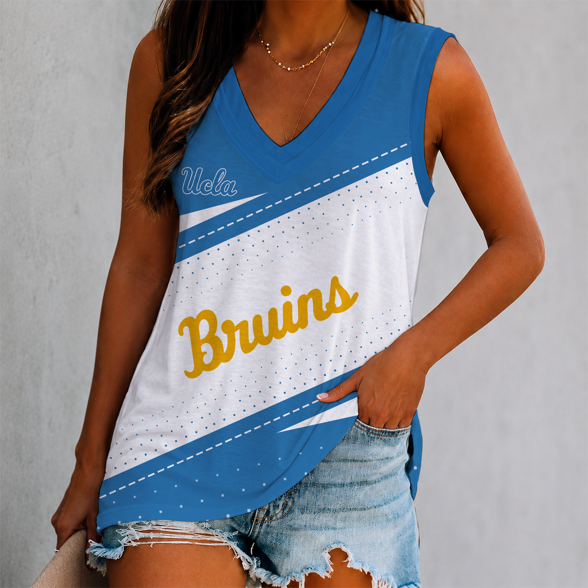 FINAL SALE - NEW CUSTOMIZED NCAA MAM04 UCB UCLA BRUINS WOMEN'S V-NECK TANK TOP