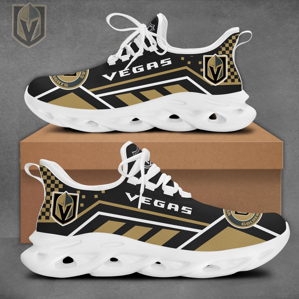LIMITED EDITION - NEW CUSTOMIZED NHL04 VGK VEGAS GOLDEN KNIGHTS CLUNKY SNEAKERS