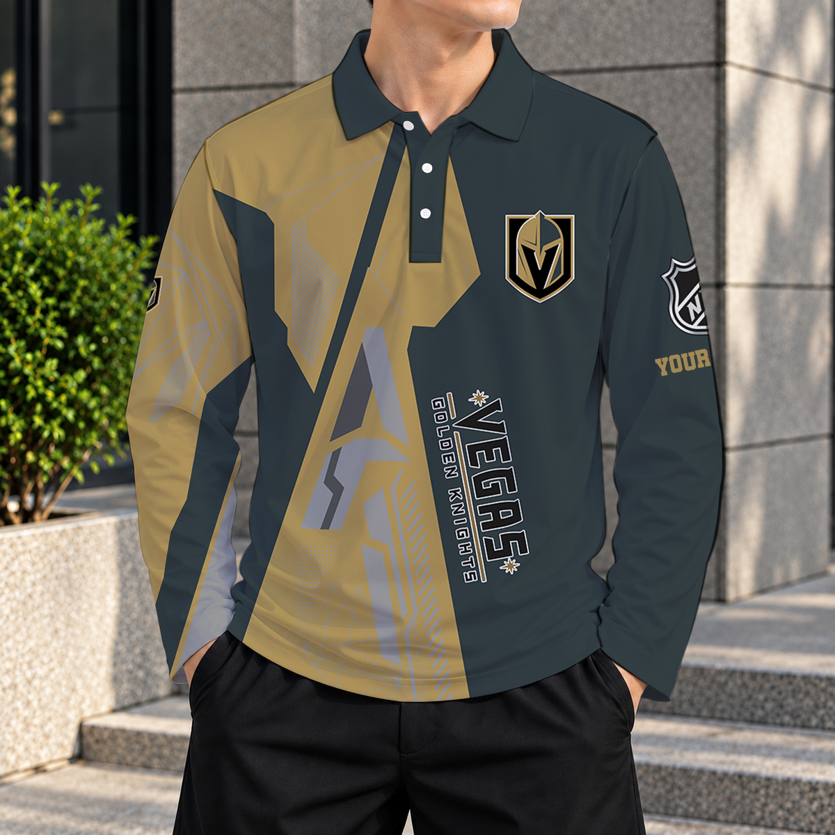 LIMITED DROP - NEW CUSTOMIZED NHL04 VGK VEGAS GOLDEN KNIGHTS MEN LONG SLEEVE POLO