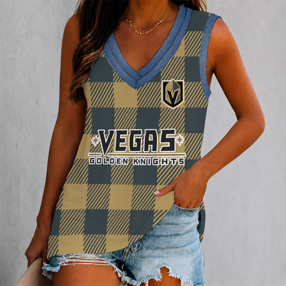 LIMITED EDITION - NEW CUSTOMIZED NHL04 VGK VEGAS GOLDEN KNIGHTS WOMEN'S V-NECK TANK TOP