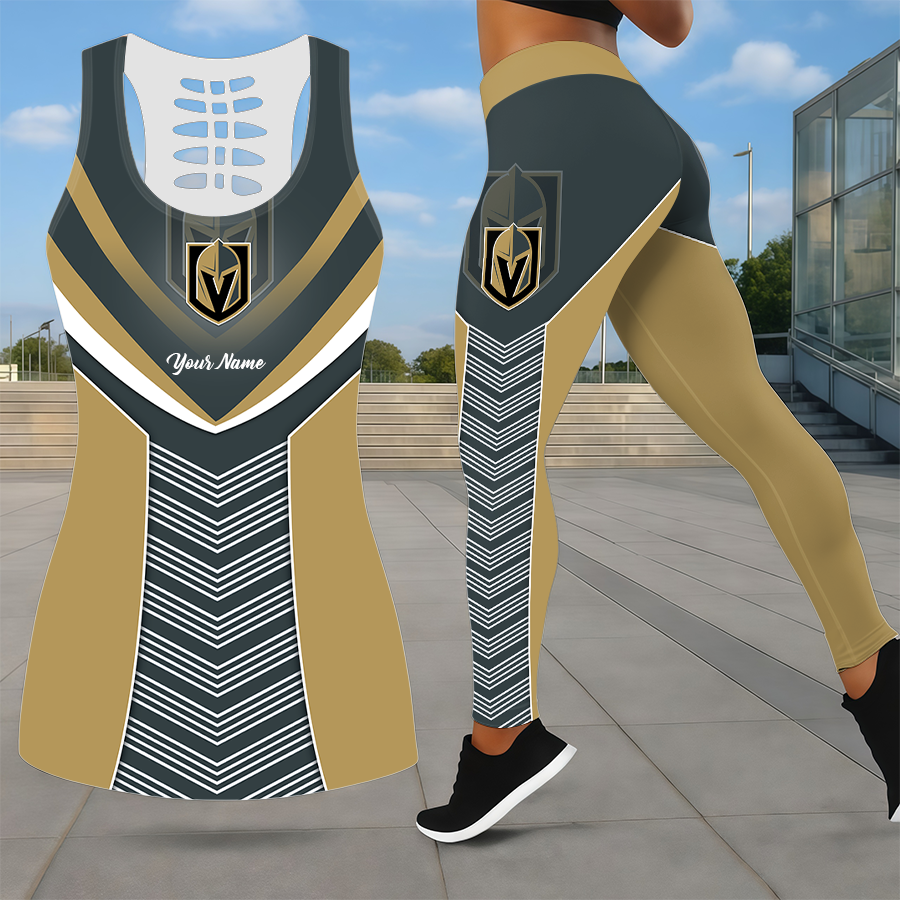 LIMITED EDITION - NEW CUSTOMIZED NHL04 VGK VEGAS GOLDEN KNIGHTS LEGGINGS & HOLLOW TANK TOP SET