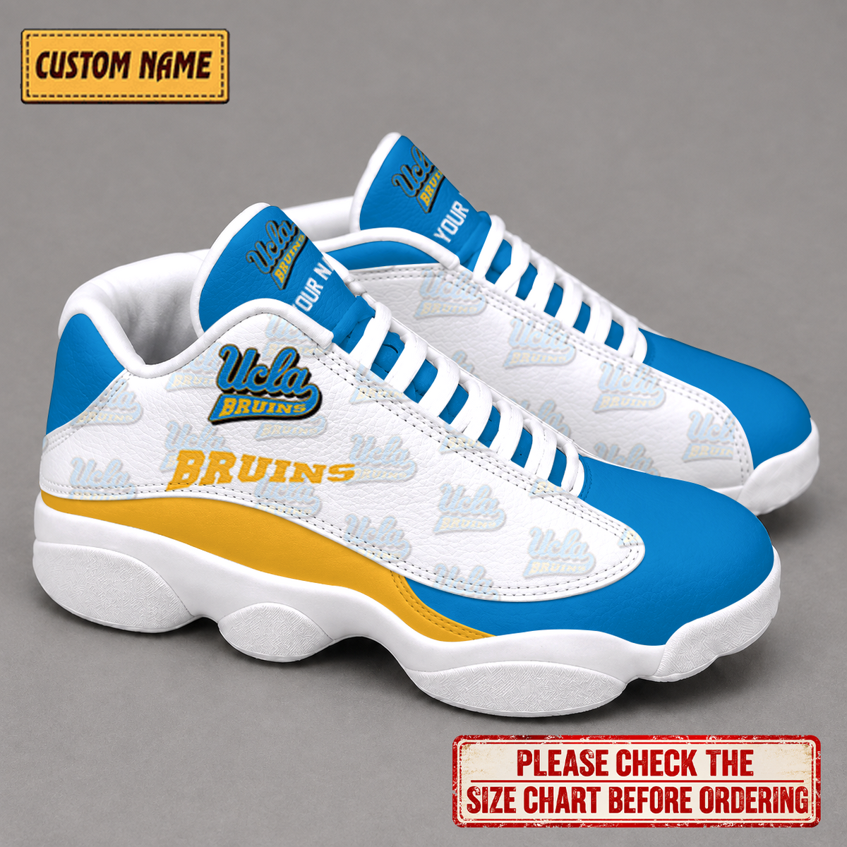 EXCLUSIVE EDITION - NEW CUSTOMIZED NCAA MAM04 UCB UCLA BRUINS AIR JORDAN 13 LOW TOP SNEAKER