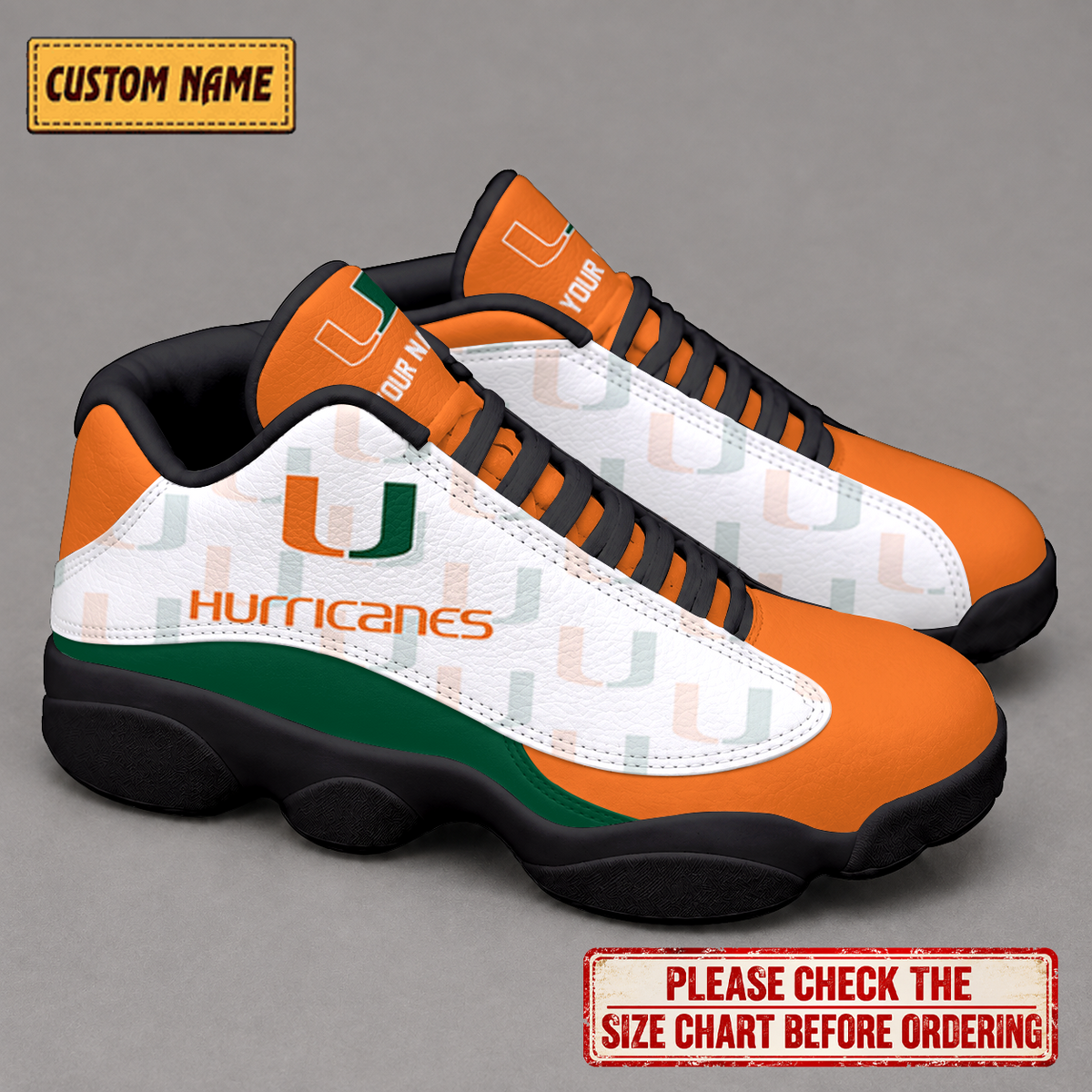LIMITED EDITION - NEW CUSTOMIZED NCAA CWS04 MIH MIAMI HURRICANES AIR JORDAN 13 LOW TOP SNEAKER