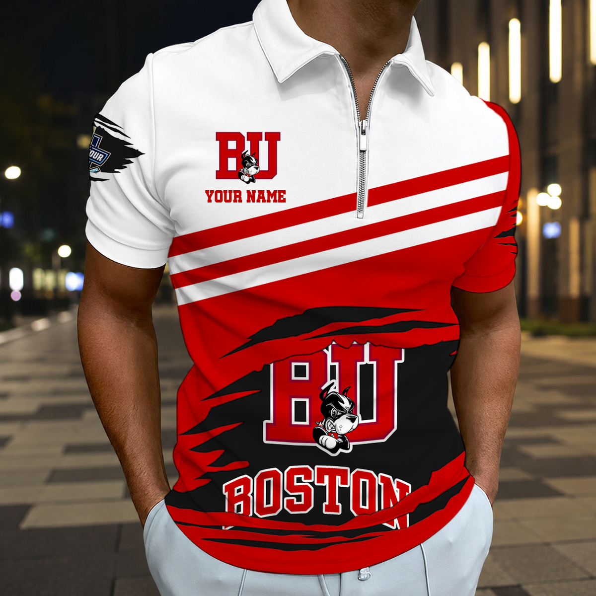 EXCLUSIVE EDITION - NEW CUSTOMIZED NCAA MFF05 BUT BOSTON UNIVERSITY TERRIERS POLO SHIRT, ZIP POLO SHIRT & T-SHIRTS
