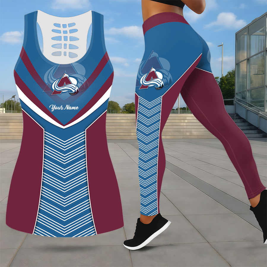 LIMITED EDITION - NEW CUSTOMIZED NHL05 CAL COLORADO AVALANCHE LEGGINGS & HOLLOW TANK TOP SET