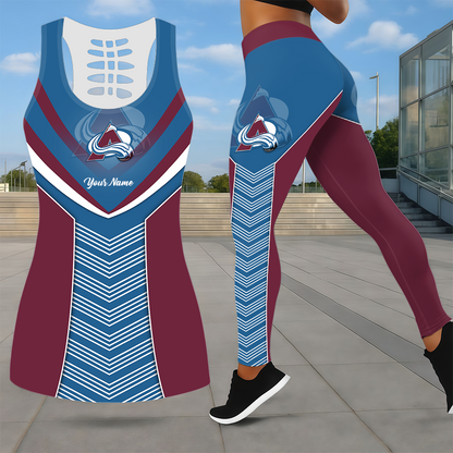 LIMITED EDITION - NEW CUSTOMIZED NHL05 CAL COLORADO AVALANCHE LEGGINGS & HOLLOW TANK TOP SET