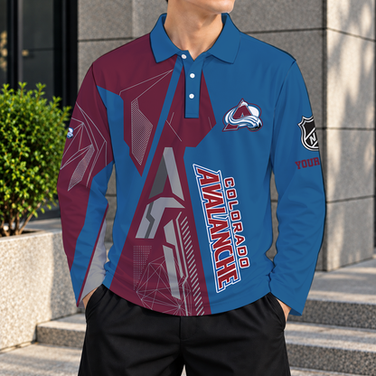 LIMITED DROP - NEW CUSTOMIZED NHL05 CAL COLORADO AVALANCHE MEN LONG SLEEVE POLO
