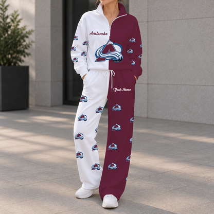 LIMITED EDITION - NEW CUSTOMIZED NHL05 CAL COLORADO AVALANCHE ZIPPER SWEATSHIRT & WIDE LEG PANTS SET