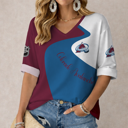 LIMITED EDITION - NEW CUSTOMIZED NHL05 CAL COLORADO AVALANCHE WOMEN'S V-NECK LONG SLEEVE SHIRT