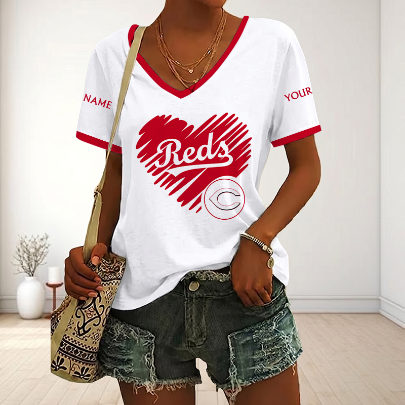 VIRAL EDITION - NEW CUSTOMIZED MLB05 CRS CINCINNATI REDS V-NECK FEMALE SHIRT