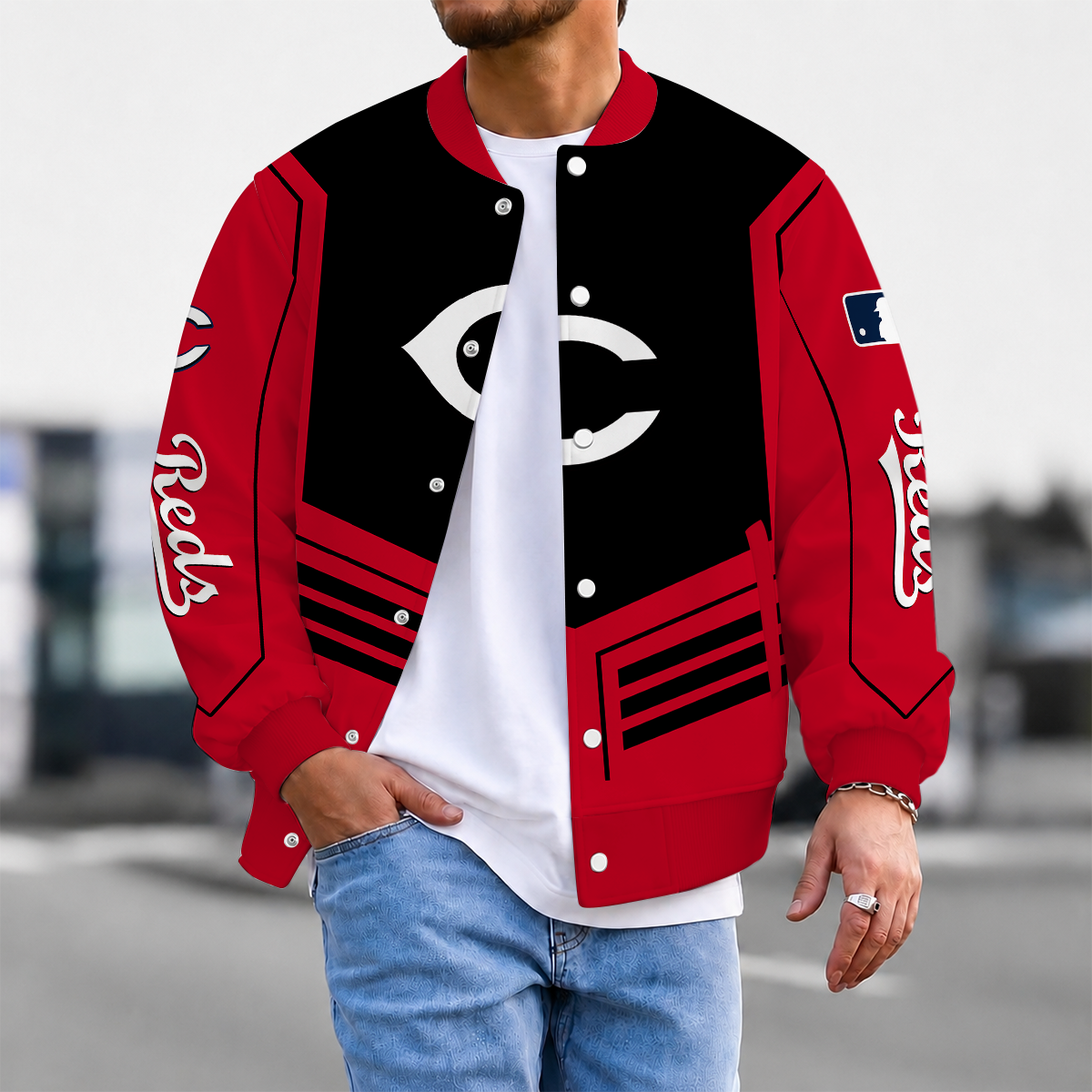 EXCLUSIVE EDITION - NEW CUSTOMIZED MLB05 CRS CINCINNATI REDS SATIN VARSITY & BASEBALL JACKET