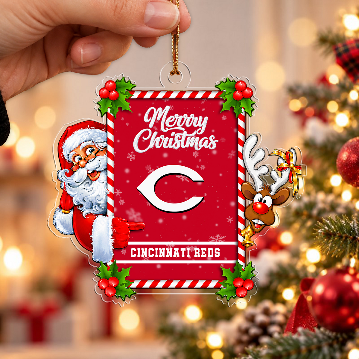 VIRAL EDITION - NEW CUSTOMIZED MLB05 CRS CINCINNATI REDS CHRISTMAS ACRYLIC ORNAMENT
