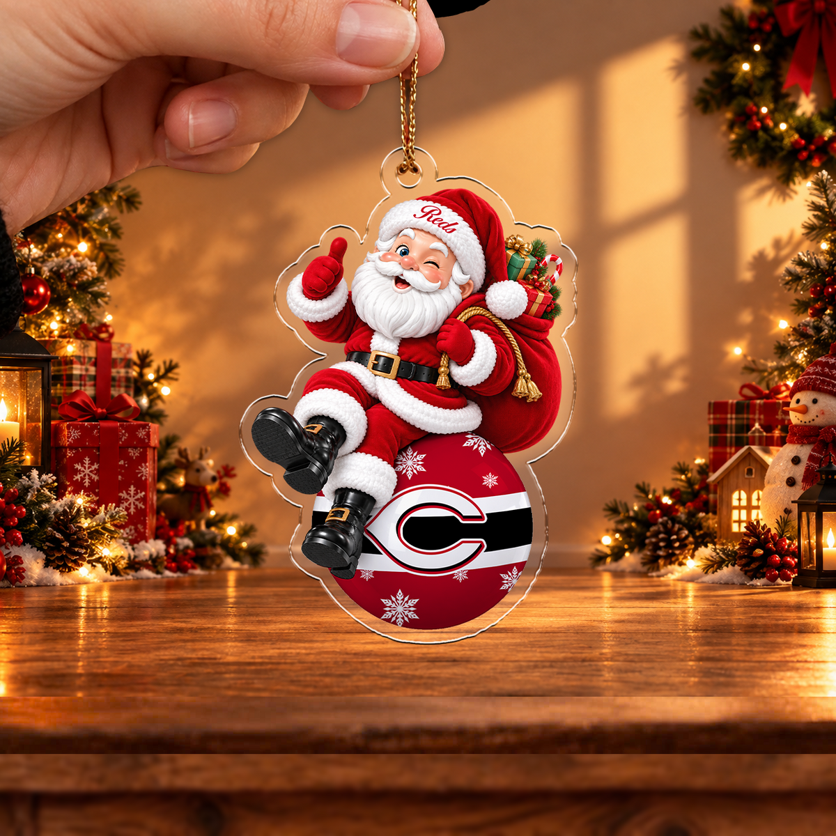 FLASH SALE - NEW CUSTOMIZED MLB05 CRS CINCINNATI REDS CHRISTMAS ACRYLIC ORNAMENT