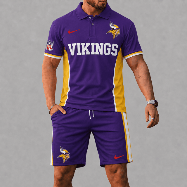 SPECIAL EDITION - NEW CUSTOMIZED | NFL05 MVK MINNESOTA VIKINGS POLO SHIRT & SHORT PANTS SET