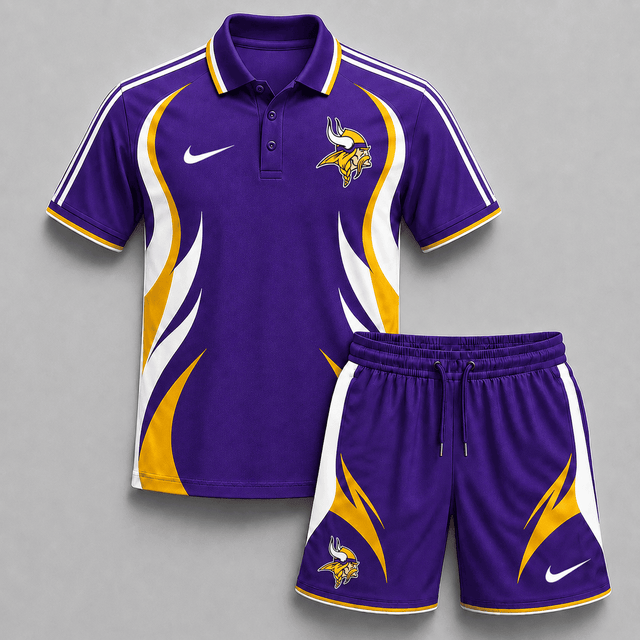 EXCLUSIVE EDITION - NEW CUSTOMIZED | NFL05 MVK MINNESOTA VIKINGS POLO SHIRT & SHORT PANTS SET