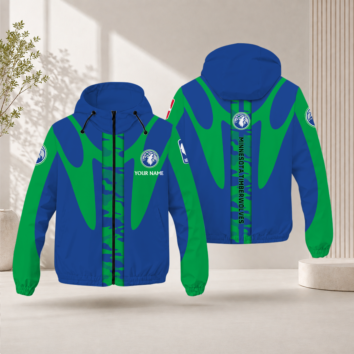 LIMITED EDITION - NEW CUSTOMIZED NBA05 MTW MINNESOTA TIMBERWOLVES WINDBREAKER JACKET