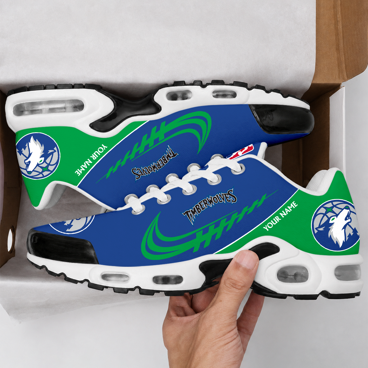 LIMITED EDITION - NEW CUSTOMIZED NBA05 MTW MINNESOTA TIMBERWOLVES AIR MAX PLUS SNEAKERS