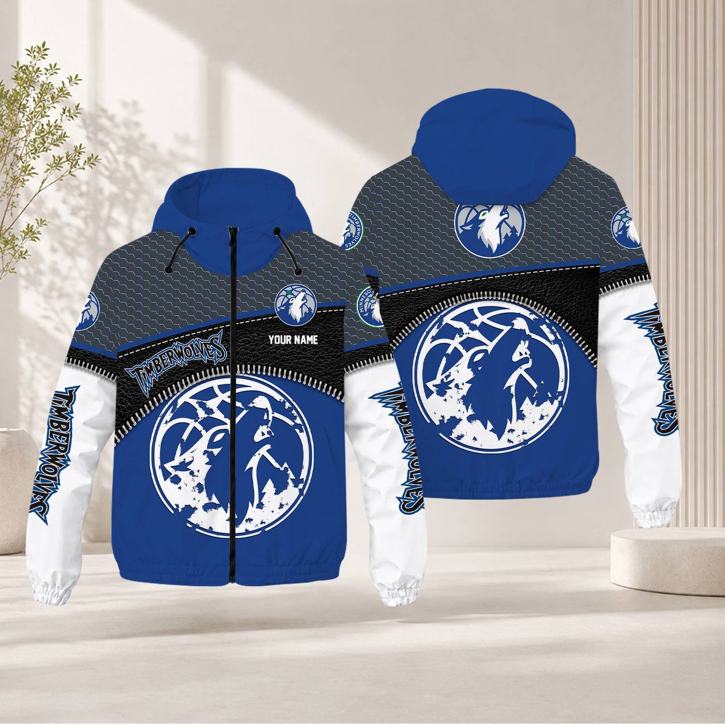 FLASH SALE - NEW CUSTOMIZED NBA05 MTW MINNESOTA TIMBERWOLVES WINDBREAKER JACKET