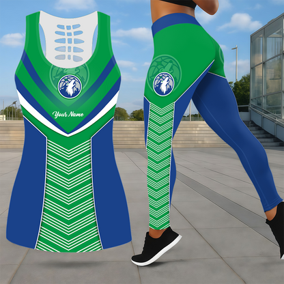 LIMITED EDITION - NEW CUSTOMIZED NBA05 MTW MINNESOTA TIMBERWOLVES LEGGINGS & HOLLOW TANK TOP SET