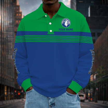 VIRAL EDITION - NEW CUSTOMIZED NBA05 MTW MINNESOTA TIMBERWOLVES MEN LONG SLEEVE POLO