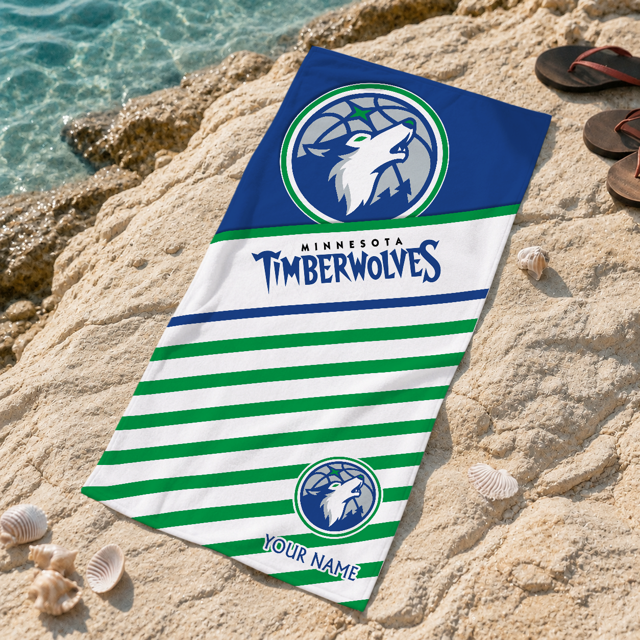 FINAL SALE - NEW CUSTOMIZED NBA05 MTW MINNESOTA TIMBERWOLVES BEACH TOWEL FOR FAN